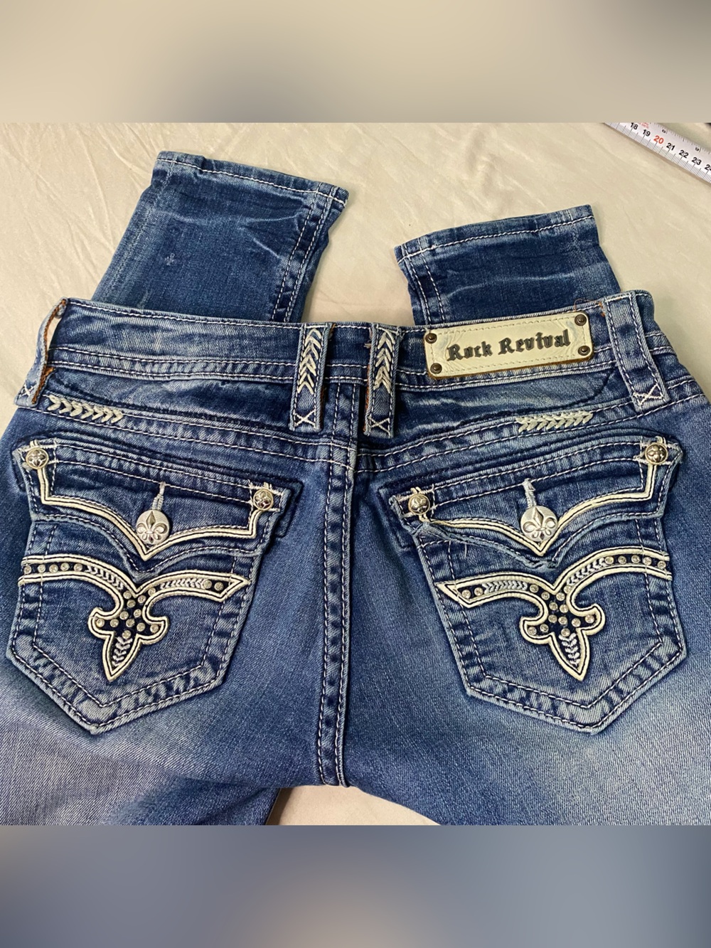 Rock Revival Etty Skinny Jeans Size 26 Embellished Y2K Heavy Stitch - Picture 7 of 9